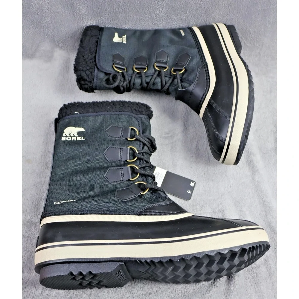 Sorel 1964‎ Pac Nylon WP Shoes Mens Size 10 Black Snow Boot Insulated Fur Trim